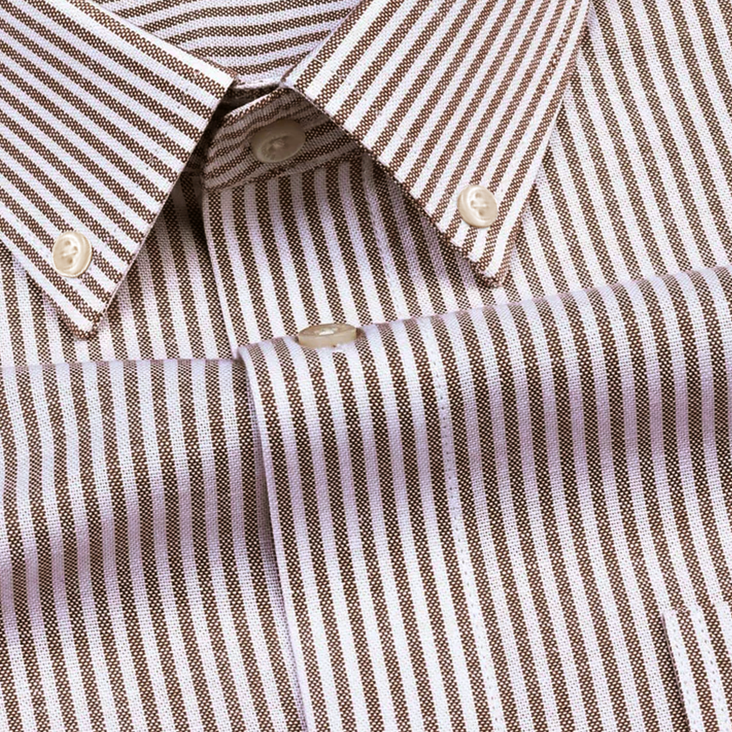 New Brown Stripe Down Button Oxford Cotton Shirt