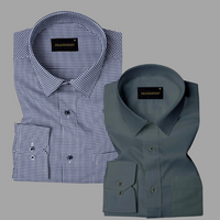 Pack of 2 Premium Cotton Shirt for Man (Navy Blue Check and Dark Grey)